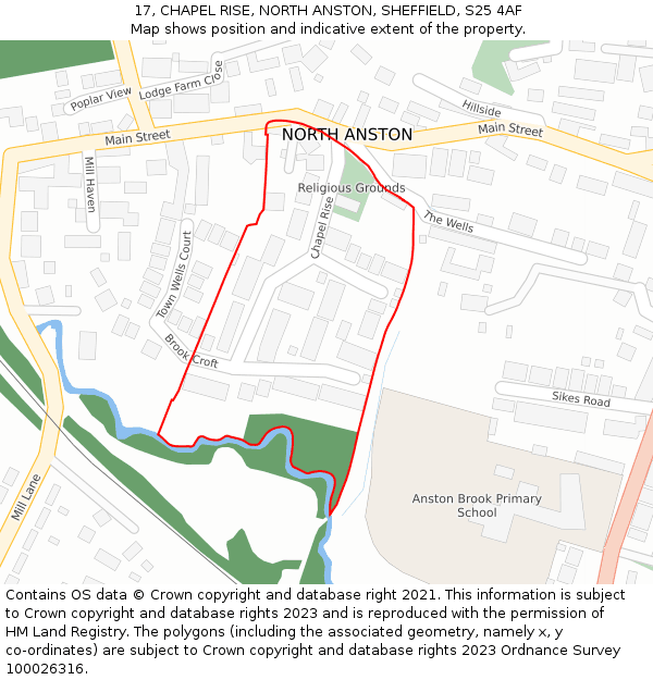 17, CHAPEL RISE, NORTH ANSTON, SHEFFIELD, S25 4AF: Location map and indicative extent of plot
