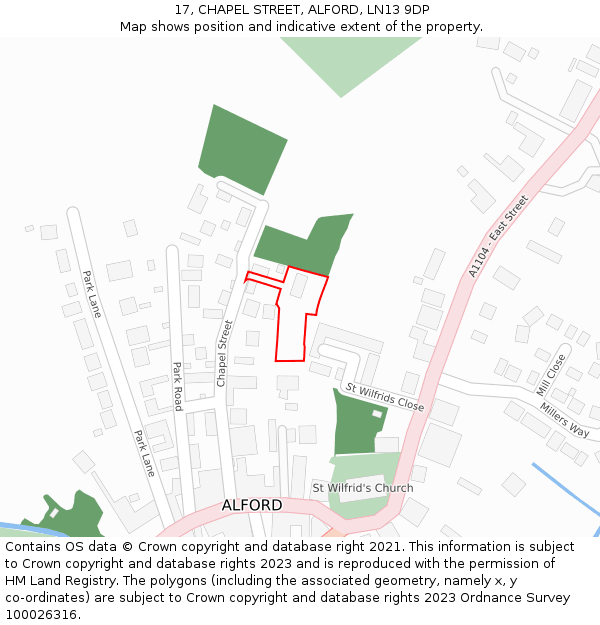 17, CHAPEL STREET, ALFORD, LN13 9DP: Location map and indicative extent of plot