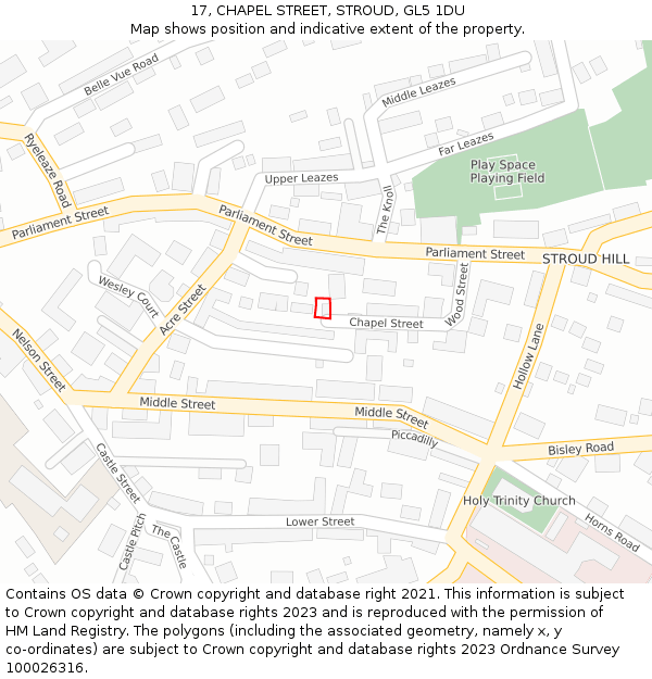 17, CHAPEL STREET, STROUD, GL5 1DU: Location map and indicative extent of plot