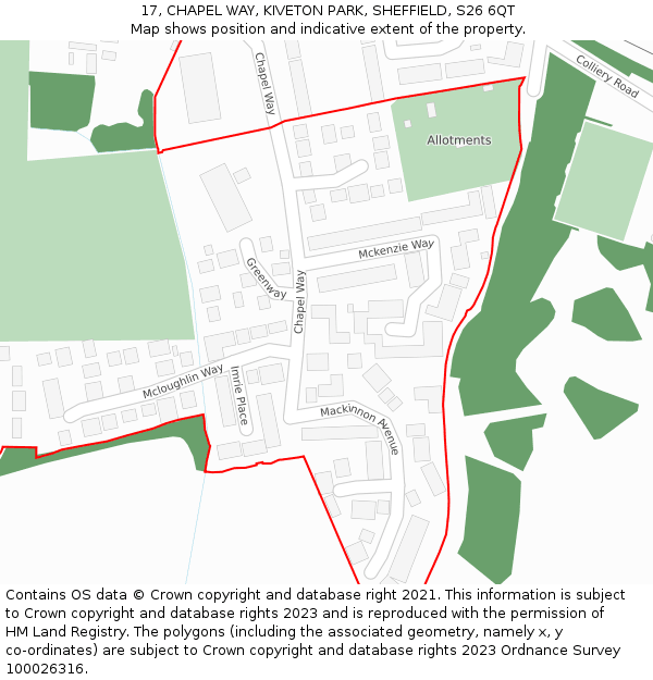 17, CHAPEL WAY, KIVETON PARK, SHEFFIELD, S26 6QT: Location map and indicative extent of plot