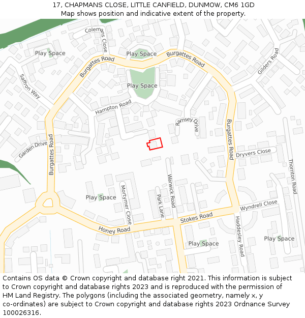 17, CHAPMANS CLOSE, LITTLE CANFIELD, DUNMOW, CM6 1GD: Location map and indicative extent of plot