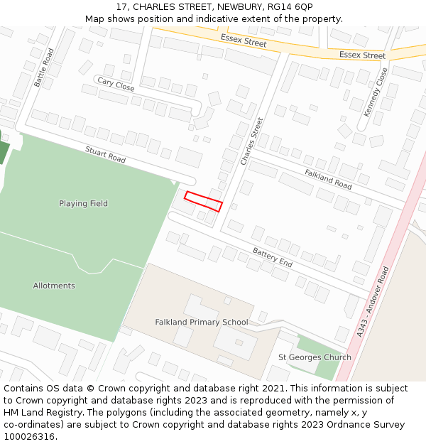 17, CHARLES STREET, NEWBURY, RG14 6QP: Location map and indicative extent of plot
