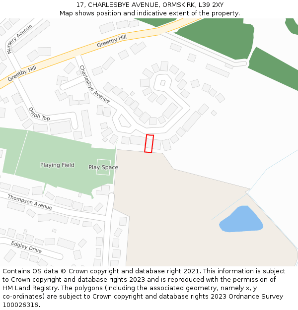 17, CHARLESBYE AVENUE, ORMSKIRK, L39 2XY: Location map and indicative extent of plot