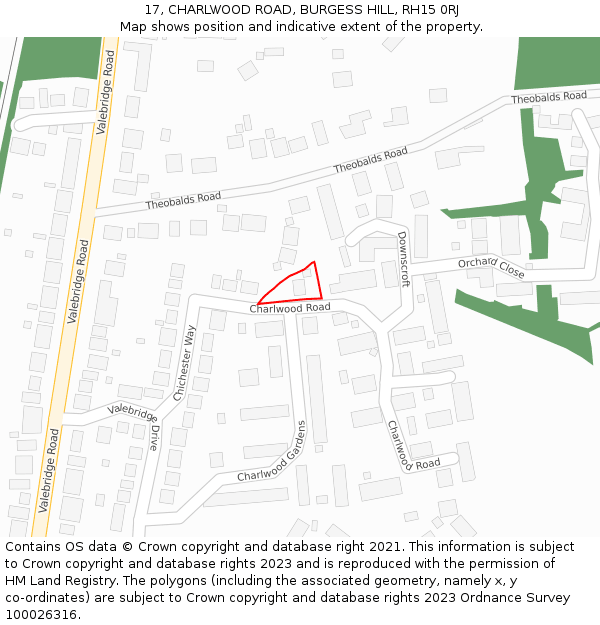 17, CHARLWOOD ROAD, BURGESS HILL, RH15 0RJ: Location map and indicative extent of plot