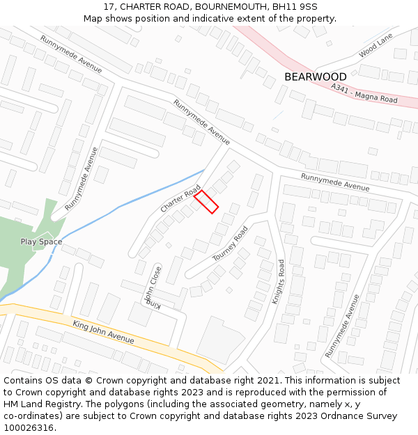 17, CHARTER ROAD, BOURNEMOUTH, BH11 9SS: Location map and indicative extent of plot