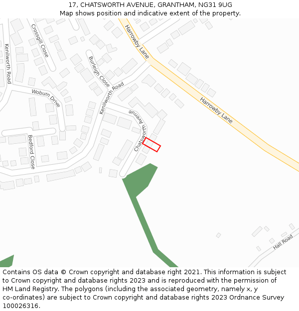 17, CHATSWORTH AVENUE, GRANTHAM, NG31 9UG: Location map and indicative extent of plot