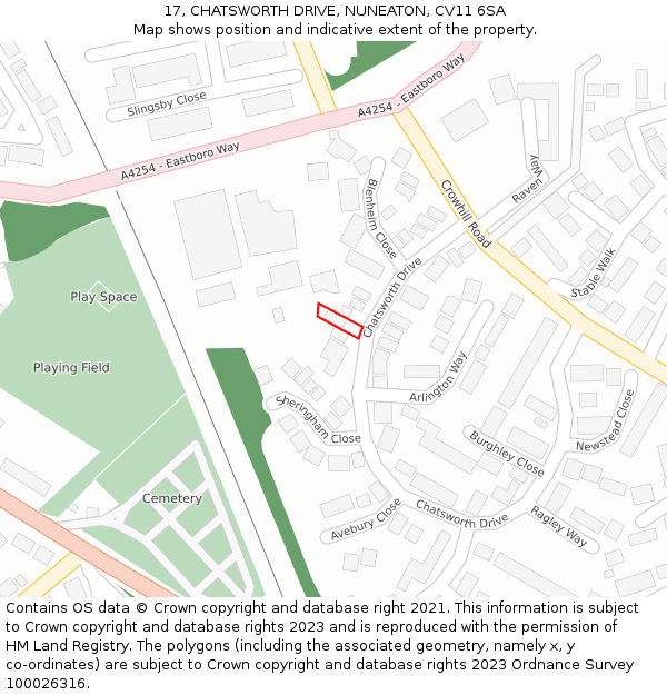 17, CHATSWORTH DRIVE, NUNEATON, CV11 6SA: Location map and indicative extent of plot