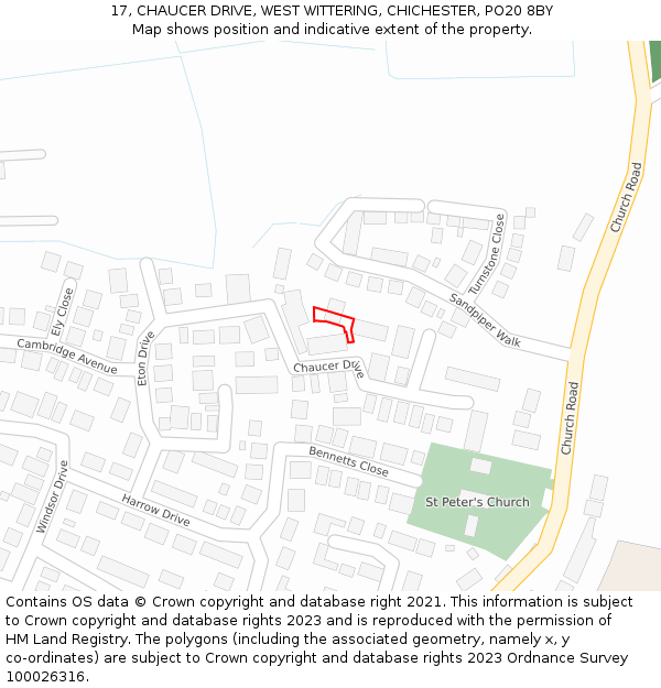 17, CHAUCER DRIVE, WEST WITTERING, CHICHESTER, PO20 8BY: Location map and indicative extent of plot