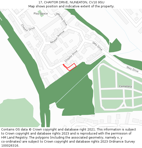 17, CHAYTOR DRIVE, NUNEATON, CV10 9SU: Location map and indicative extent of plot