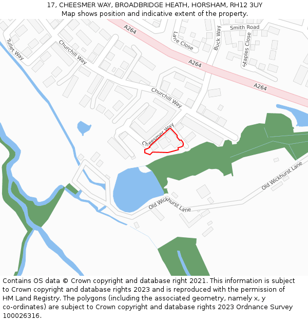 17, CHEESMER WAY, BROADBRIDGE HEATH, HORSHAM, RH12 3UY: Location map and indicative extent of plot