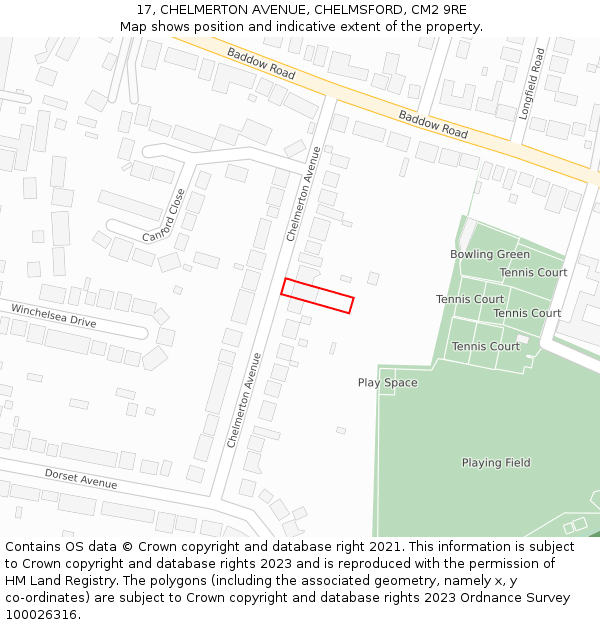 17, CHELMERTON AVENUE, CHELMSFORD, CM2 9RE: Location map and indicative extent of plot