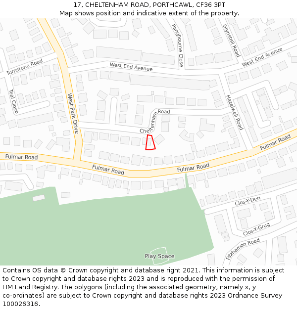 17, CHELTENHAM ROAD, PORTHCAWL, CF36 3PT: Location map and indicative extent of plot