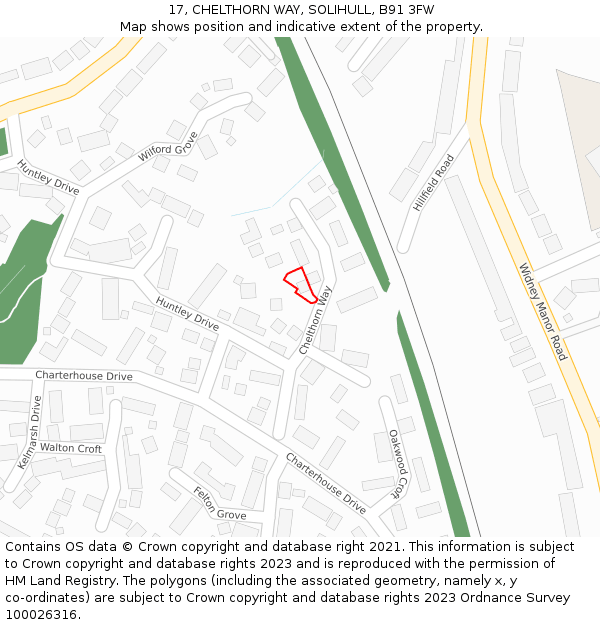 17, CHELTHORN WAY, SOLIHULL, B91 3FW: Location map and indicative extent of plot