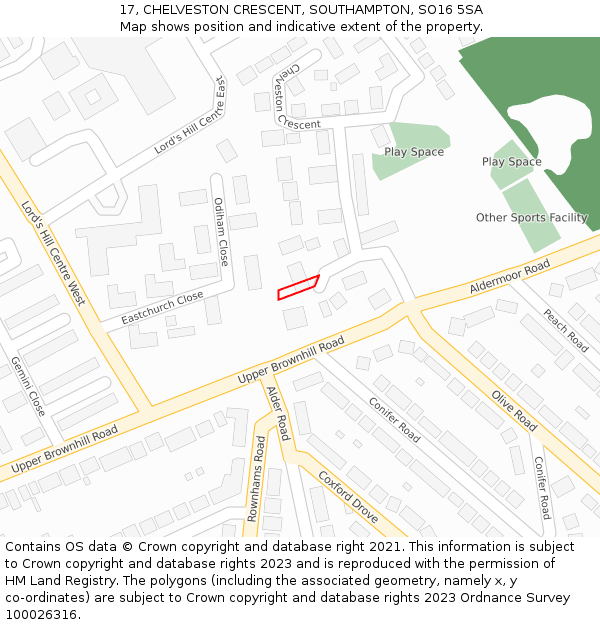 17, CHELVESTON CRESCENT, SOUTHAMPTON, SO16 5SA: Location map and indicative extent of plot