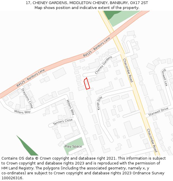 17, CHENEY GARDENS, MIDDLETON CHENEY, BANBURY, OX17 2ST: Location map and indicative extent of plot
