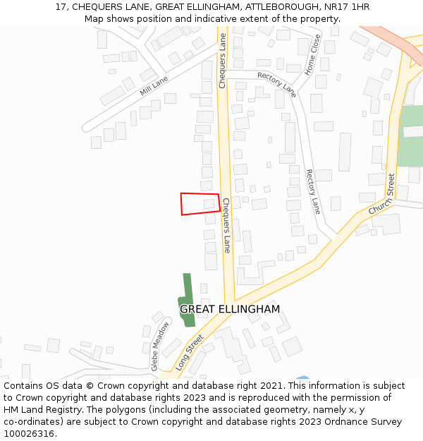 17, CHEQUERS LANE, GREAT ELLINGHAM, ATTLEBOROUGH, NR17 1HR: Location map and indicative extent of plot