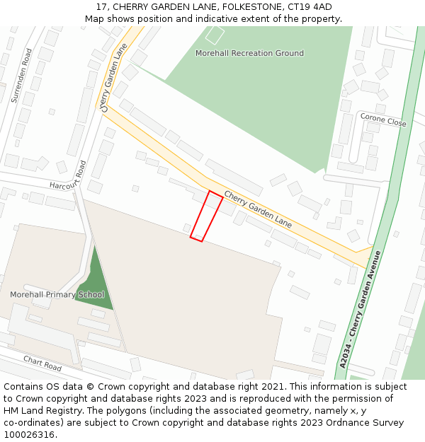17, CHERRY GARDEN LANE, FOLKESTONE, CT19 4AD: Location map and indicative extent of plot