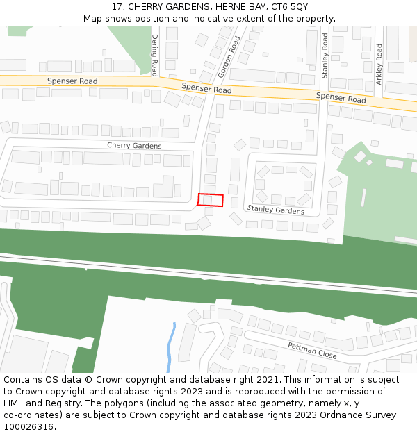 17, CHERRY GARDENS, HERNE BAY, CT6 5QY: Location map and indicative extent of plot