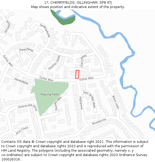 17, CHERRYFIELDS, GILLINGHAM, SP8 4TJ: Location map and indicative extent of plot