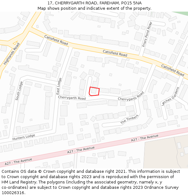 17, CHERRYGARTH ROAD, FAREHAM, PO15 5NA: Location map and indicative extent of plot