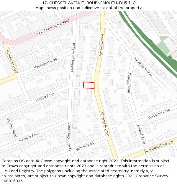 17, CHESSEL AVENUE, BOURNEMOUTH, BH5 1LQ: Location map and indicative extent of plot