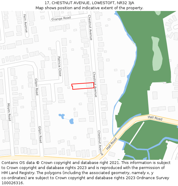 17, CHESTNUT AVENUE, LOWESTOFT, NR32 3JA: Location map and indicative extent of plot