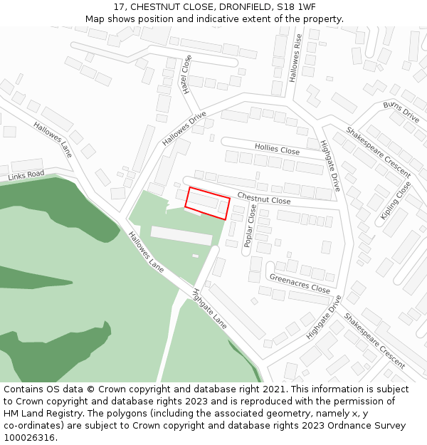 17, CHESTNUT CLOSE, DRONFIELD, S18 1WF: Location map and indicative extent of plot