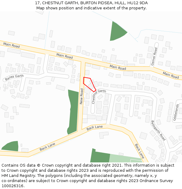 17, CHESTNUT GARTH, BURTON PIDSEA, HULL, HU12 9DA: Location map and indicative extent of plot