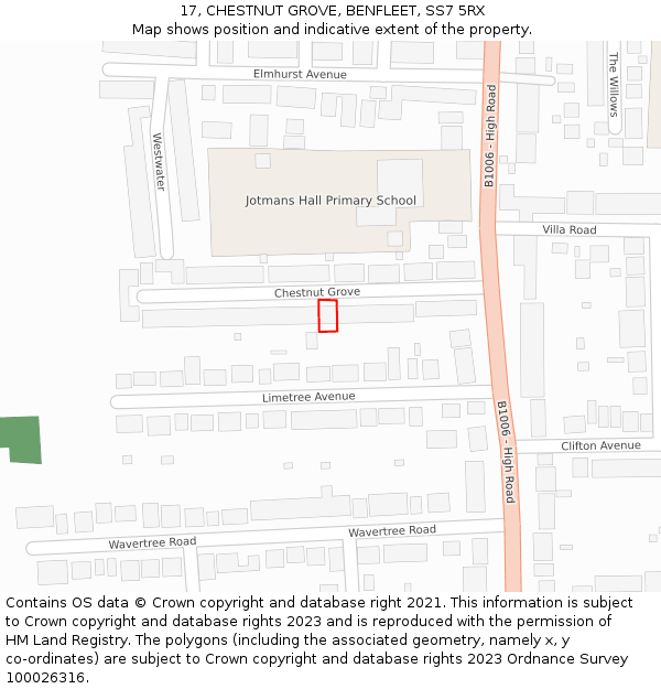 17, CHESTNUT GROVE, BENFLEET, SS7 5RX: Location map and indicative extent of plot