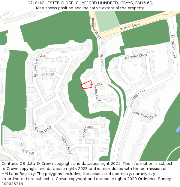 17, CHICHESTER CLOSE, CHAFFORD HUNDRED, GRAYS, RM16 6DJ: Location map and indicative extent of plot