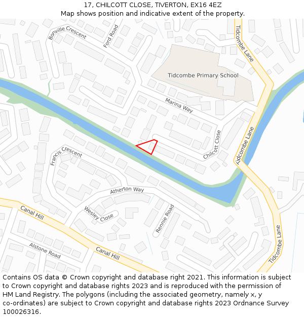 17, CHILCOTT CLOSE, TIVERTON, EX16 4EZ: Location map and indicative extent of plot