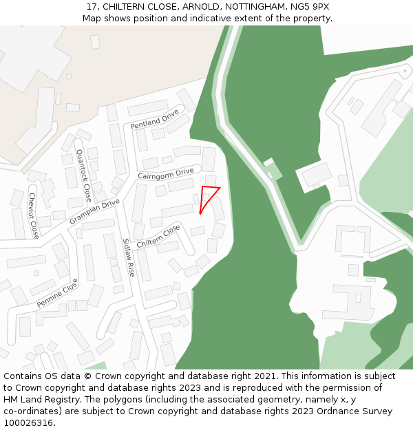 17, CHILTERN CLOSE, ARNOLD, NOTTINGHAM, NG5 9PX: Location map and indicative extent of plot