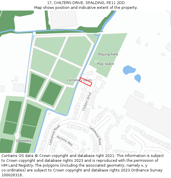 17, CHILTERN DRIVE, SPALDING, PE11 2DD: Location map and indicative extent of plot