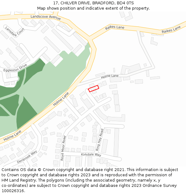 17, CHILVER DRIVE, BRADFORD, BD4 0TS: Location map and indicative extent of plot