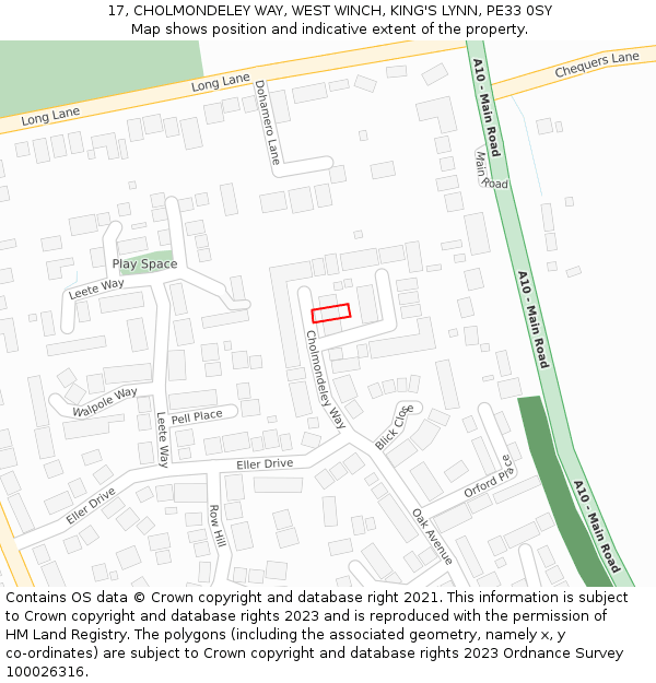 17, CHOLMONDELEY WAY, WEST WINCH, KING'S LYNN, PE33 0SY: Location map and indicative extent of plot