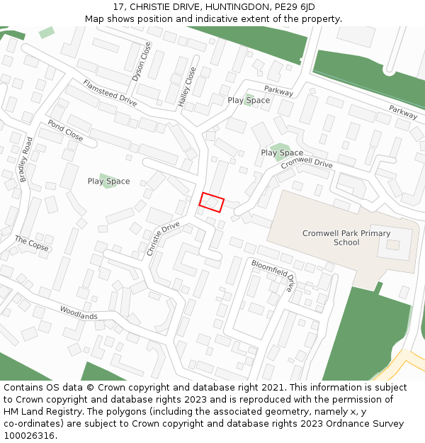 17, CHRISTIE DRIVE, HUNTINGDON, PE29 6JD: Location map and indicative extent of plot