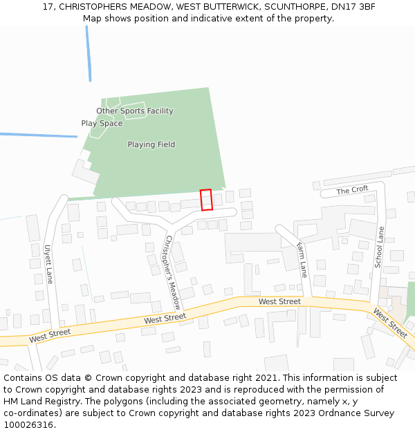 17, CHRISTOPHERS MEADOW, WEST BUTTERWICK, SCUNTHORPE, DN17 3BF: Location map and indicative extent of plot