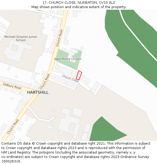 17, CHURCH CLOSE, NUNEATON, CV10 0LZ: Location map and indicative extent of plot