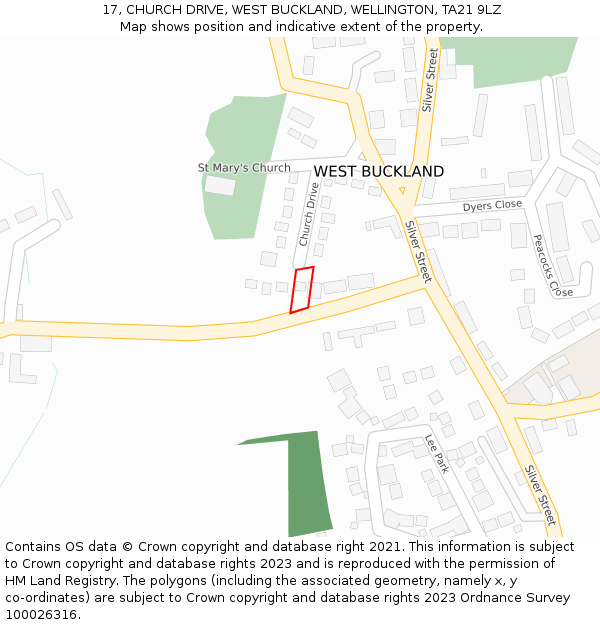 17, CHURCH DRIVE, WEST BUCKLAND, WELLINGTON, TA21 9LZ: Location map and indicative extent of plot