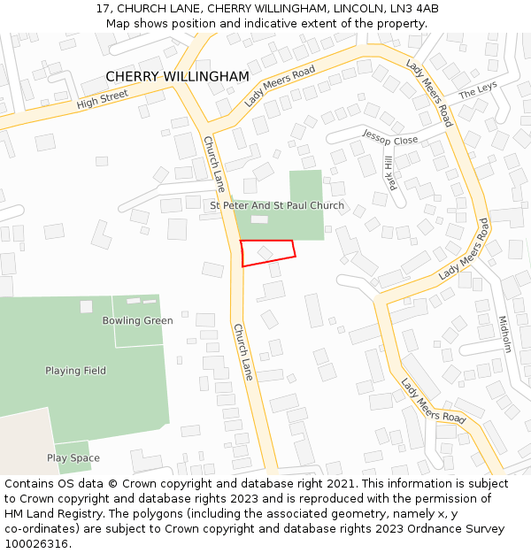 17, CHURCH LANE, CHERRY WILLINGHAM, LINCOLN, LN3 4AB: Location map and indicative extent of plot