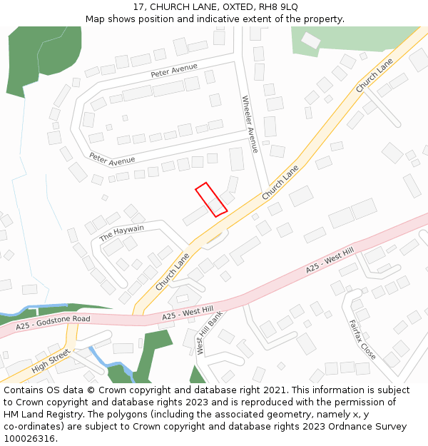 17, CHURCH LANE, OXTED, RH8 9LQ: Location map and indicative extent of plot