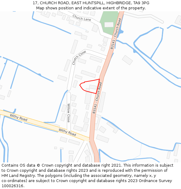 17, CHURCH ROAD, EAST HUNTSPILL, HIGHBRIDGE, TA9 3PG: Location map and indicative extent of plot