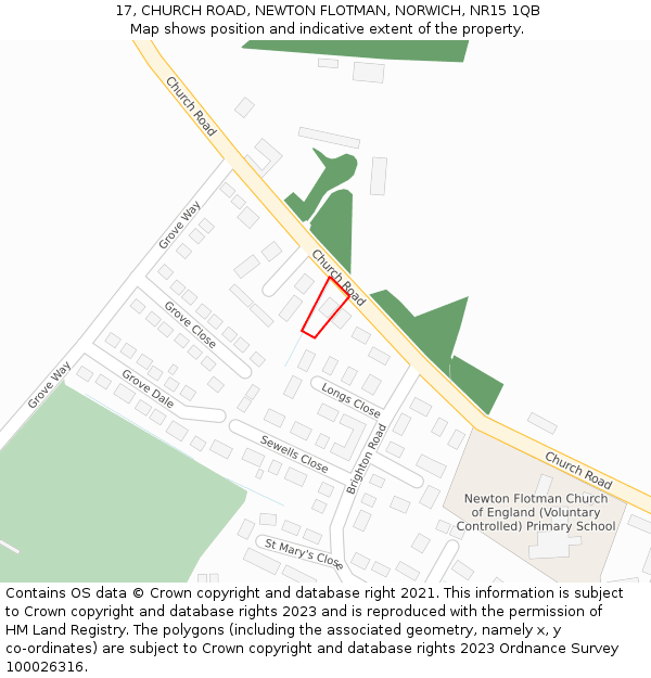 17, CHURCH ROAD, NEWTON FLOTMAN, NORWICH, NR15 1QB: Location map and indicative extent of plot