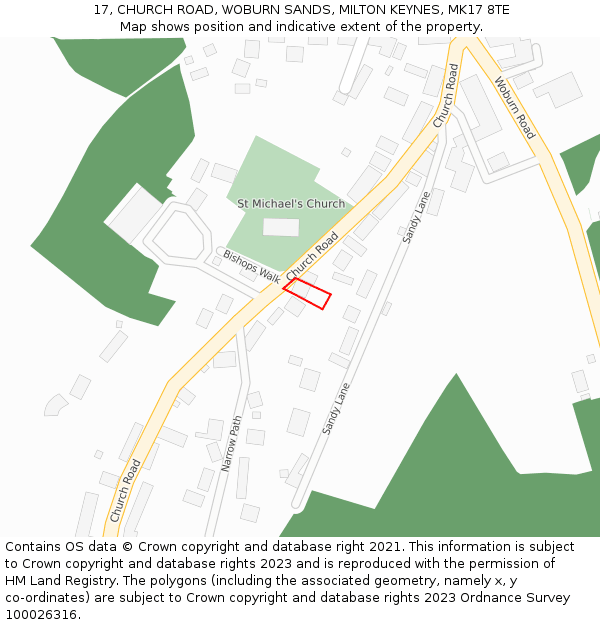 17, CHURCH ROAD, WOBURN SANDS, MILTON KEYNES, MK17 8TE: Location map and indicative extent of plot