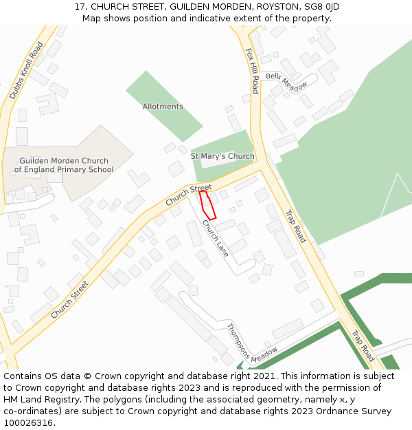 17, CHURCH STREET, GUILDEN MORDEN, ROYSTON, SG8 0JD: Location map and indicative extent of plot