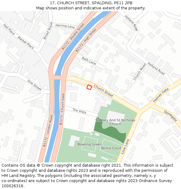 17, CHURCH STREET, SPALDING, PE11 2PB: Location map and indicative extent of plot