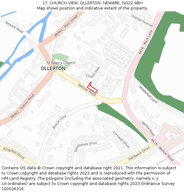 17, CHURCH VIEW, OLLERTON, NEWARK, NG22 9BH: Location map and indicative extent of plot