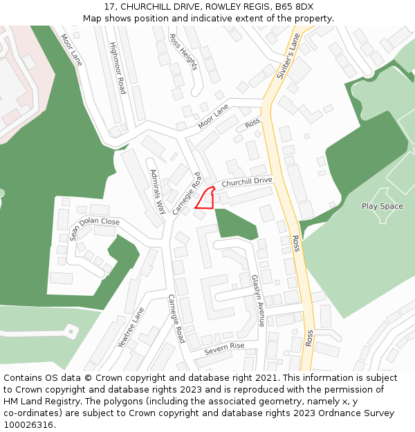 17, CHURCHILL DRIVE, ROWLEY REGIS, B65 8DX: Location map and indicative extent of plot