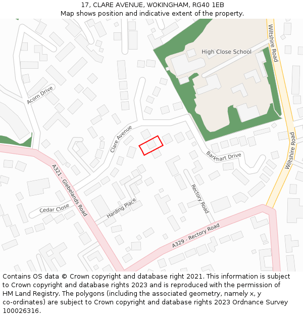 17, CLARE AVENUE, WOKINGHAM, RG40 1EB: Location map and indicative extent of plot