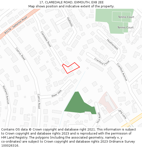 17, CLAREDALE ROAD, EXMOUTH, EX8 2EE: Location map and indicative extent of plot